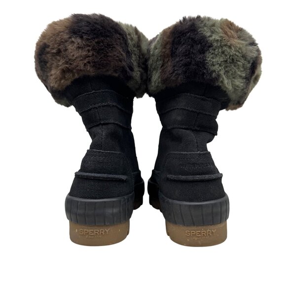 Sperry Top Sider Torrent Black Suede Camo Faux fur Winter Lace-Up Boots Women 8 - Picture 5 of 10